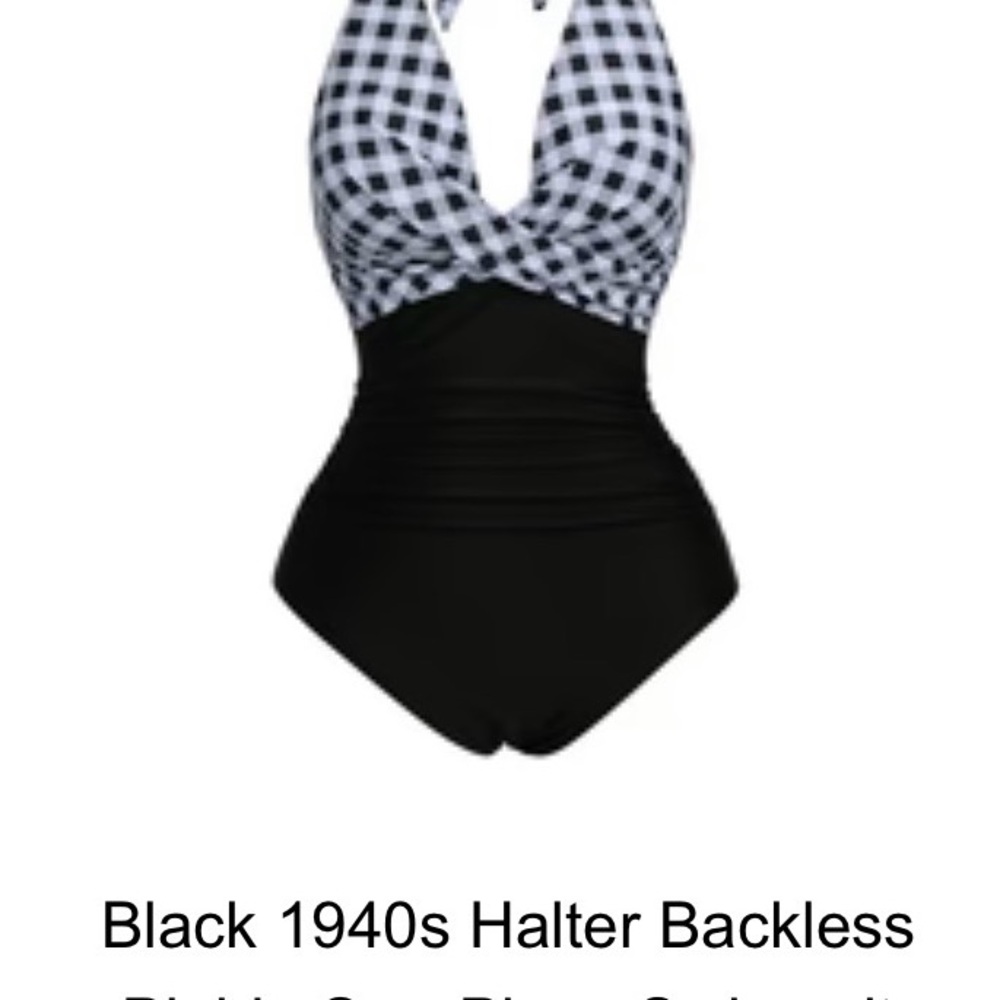 Elegant Black and White Halter One Piece Swimsuit